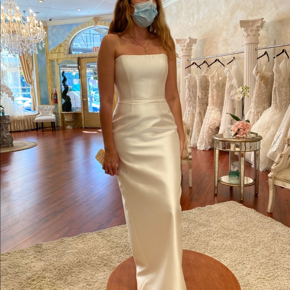 Romona Keveza 100% silk wedding dress with detachable train/bow